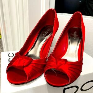 Red satin high heels